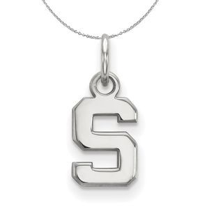 Sterling Silver Michigan State XS (Tiny) Initial S Necklace, 18 Inch